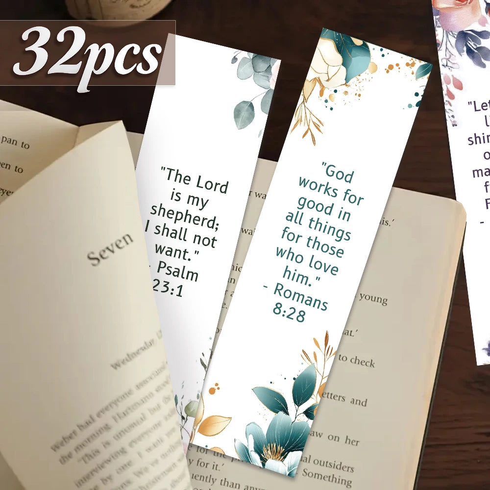 32pcs Bible Bookmarks Set, Watercolor Floral Style, Ideal Gift for