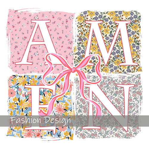 Floral Amen Bible Verses DIY Iron-On Heat Transfer Sticker Decal