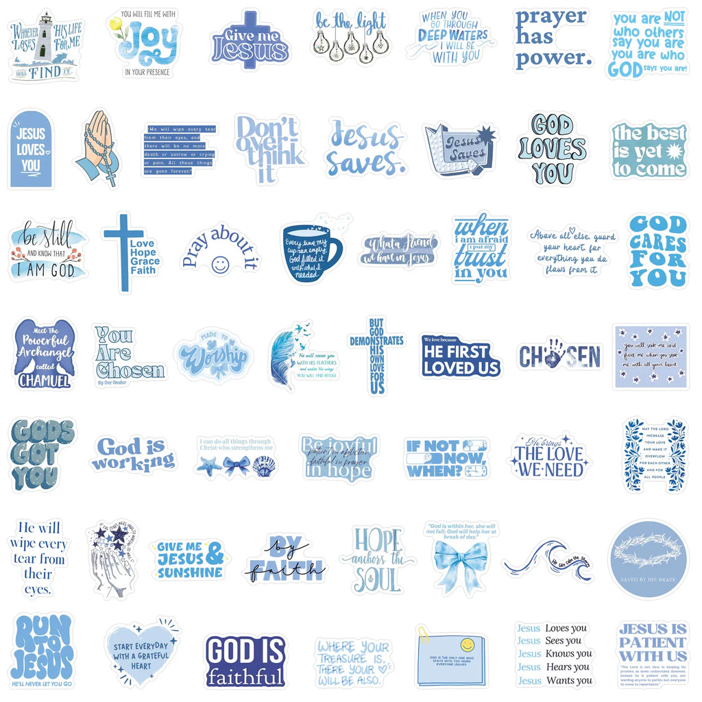 50Pcs Blue Style Jesus Christians Religion Sayings Stickers Skateboard
