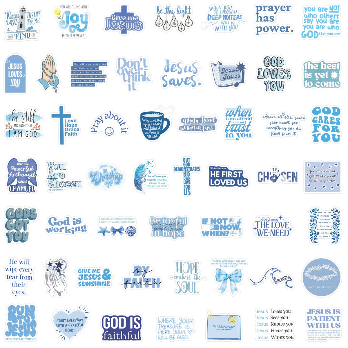 50Pcs Blue Style Jesus Christians Religion Sayings Stickers Skateboard