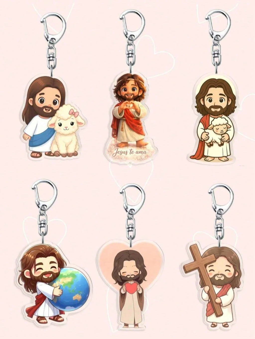 1-6 Piece Set of Jesus and Lamb Acrylic Keychains, Multifunctional 2D