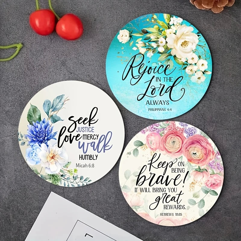 6 pcs 2D 4in Wooden Coasters Bible Verses and Floral Patterns Theme