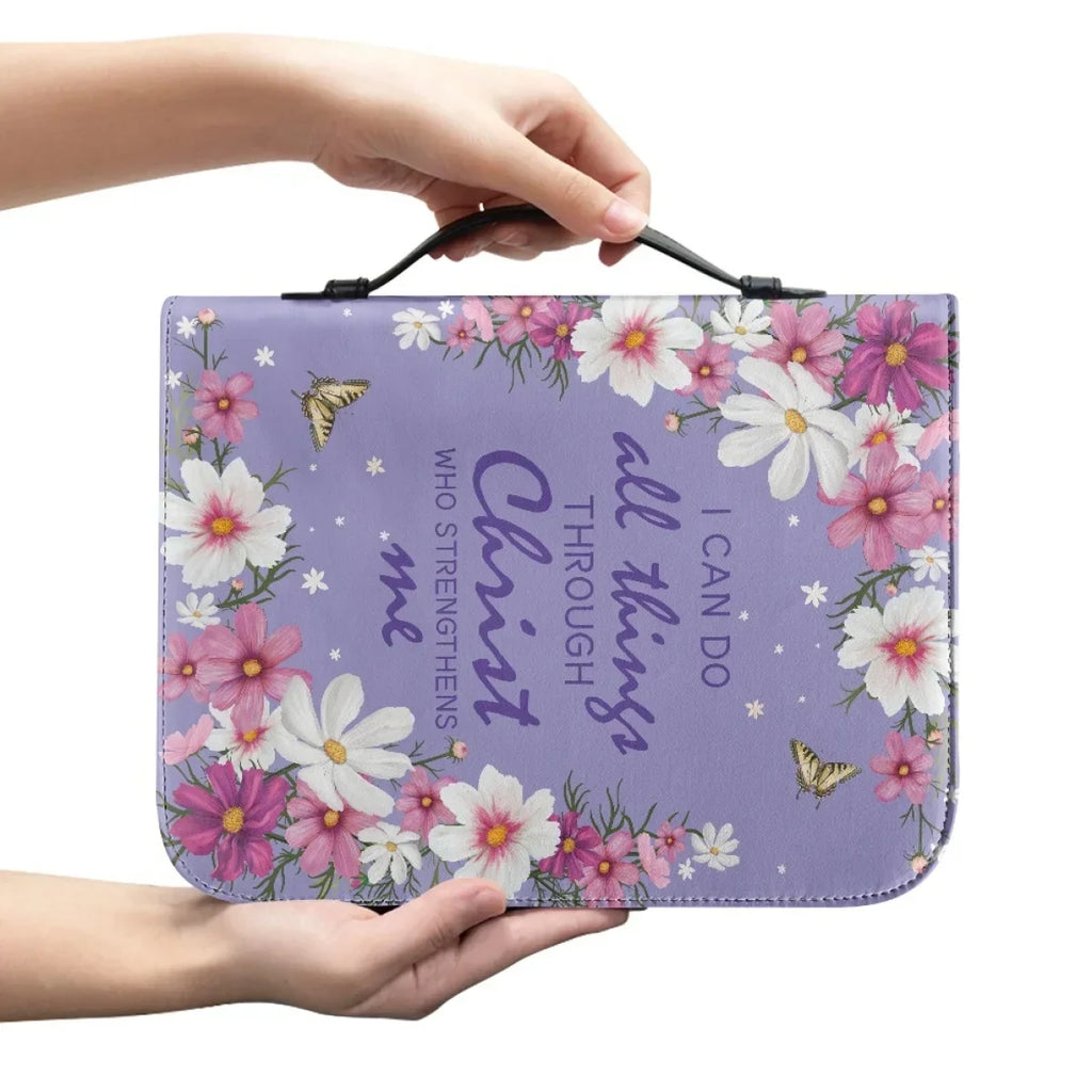 Pretty Floral Bible Verse Print Women Holy Bible Bag PU Leather
