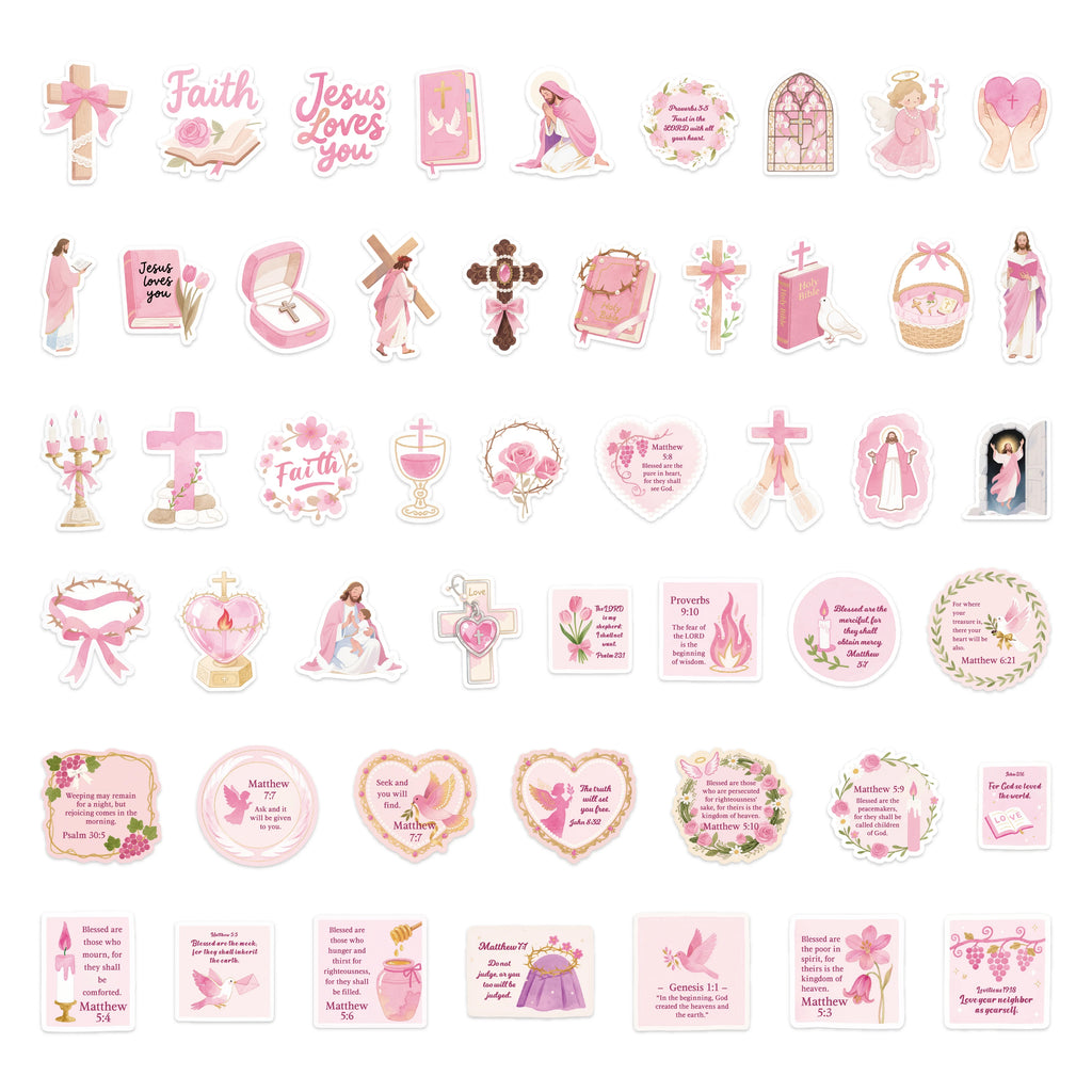 50PCS Pink Jesus Bible Stickers for DIY Scrapbook Stationery Suitcase