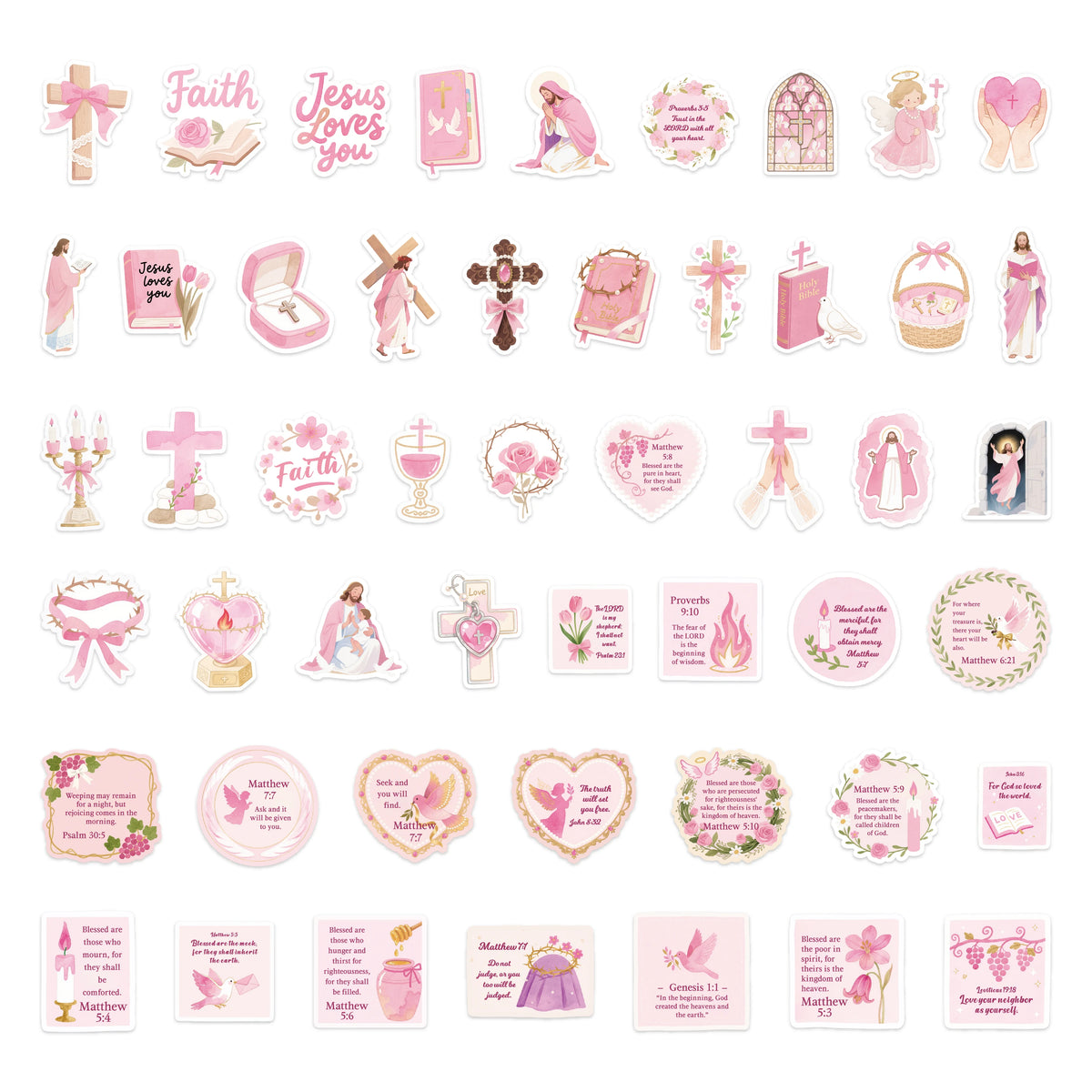 50PCS Pink Jesus Bible Stickers for DIY Scrapbook Stationery Suitcase