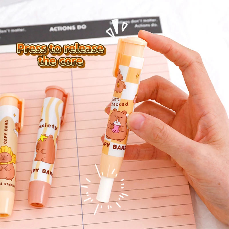 Random 1pc Kawaii Capybara Press The Eraser Clean Mess Free Cartoon