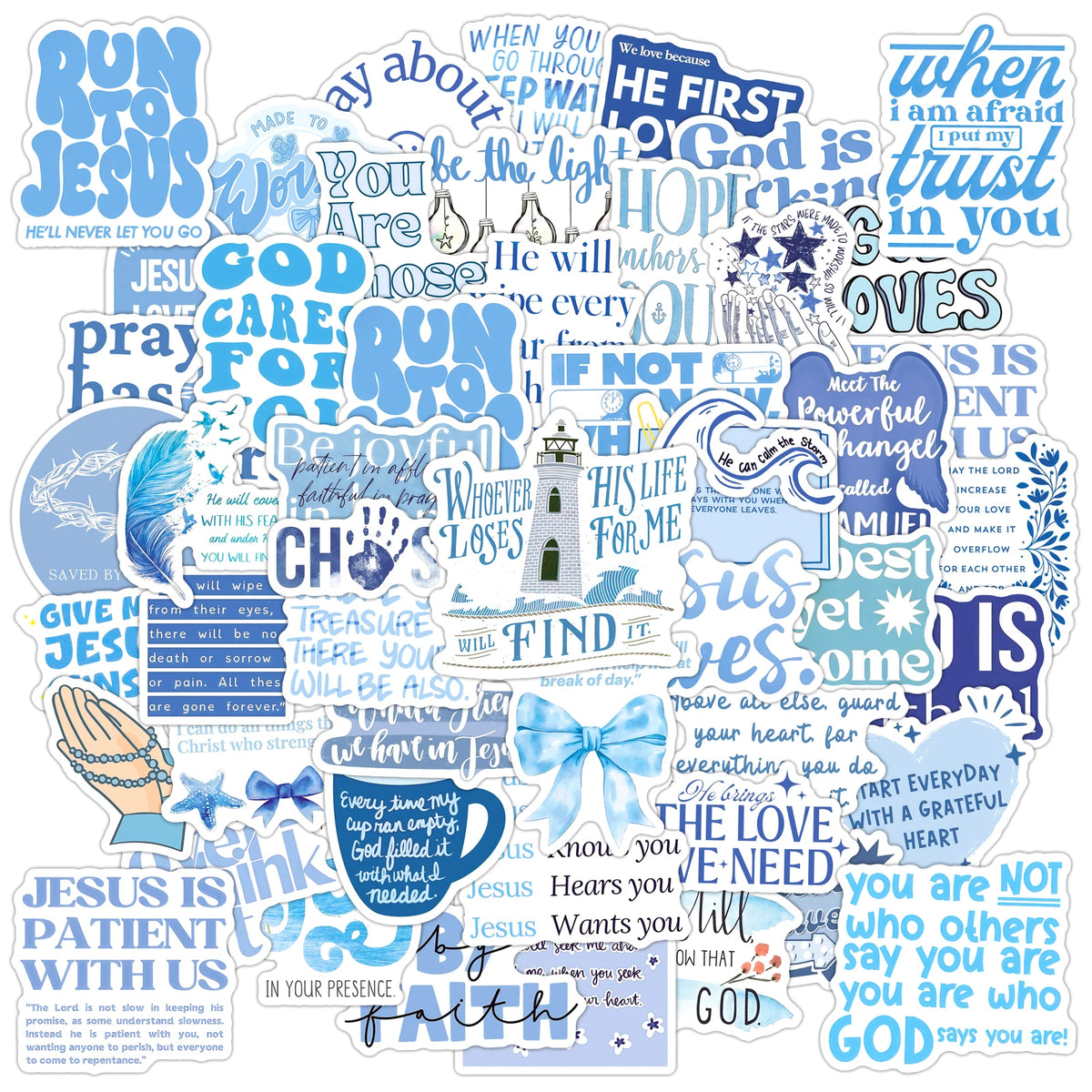 50Pcs Blue Style Jesus Christians Religion Sayings Stickers Skateboard