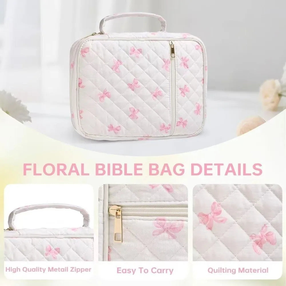New Floral Design Bible Cover Case Zipper Pocket Handle Bible Cover