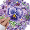 50Pcs Cartoon Purple Flower Sticker Packs Waterproof Transparent PET
