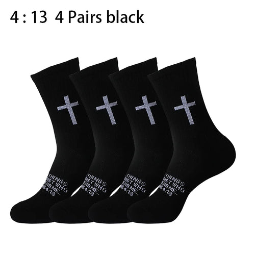4 Pairs Christian Cross Socks Prayer Garter Bible Birthday Gift for