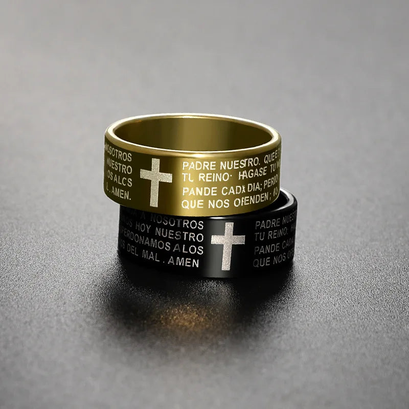 Black Jesus Men's Titanium Steel Bible Scripture Cross Jesus Ring