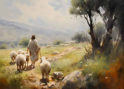 Jesus Walks on Water Christian Good Shepherd Art Poster Bible