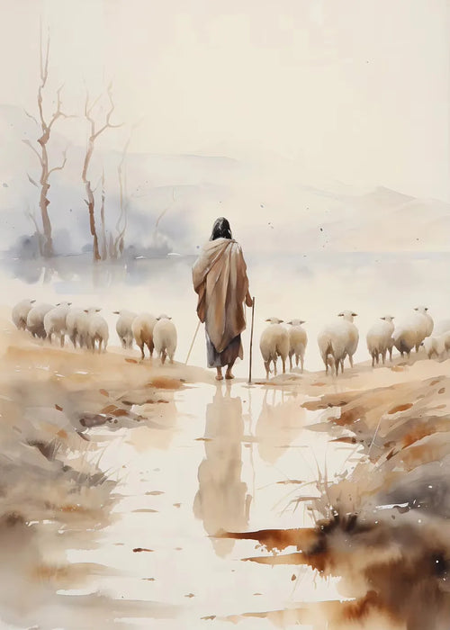 Jesus Walks on Water Christian Good Shepherd Art Poster Bible