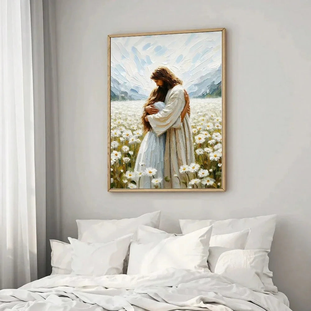 1pc Jesus Hugs Girl Canvas Painting Poster Bible Christian Art