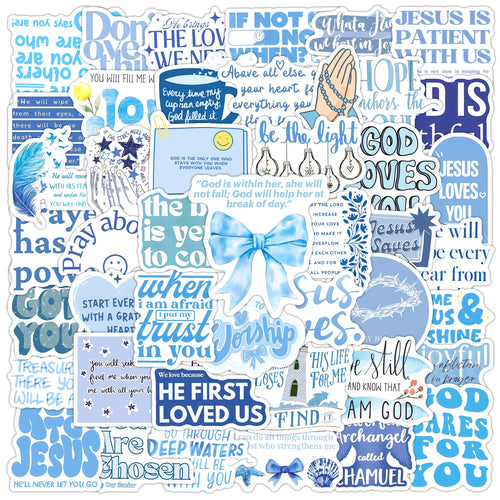50Pcs Blue Style Jesus Christians Religion Sayings Stickers Skateboard