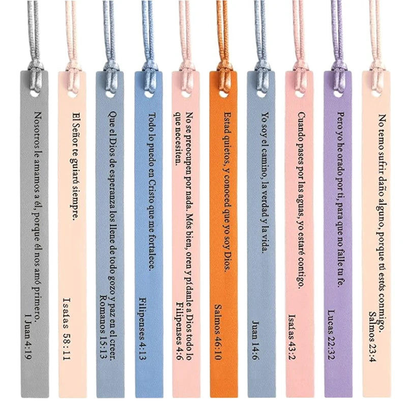 10 Pcs Leather Bible Bookmark Spanish for Women, Separadores De Biblia