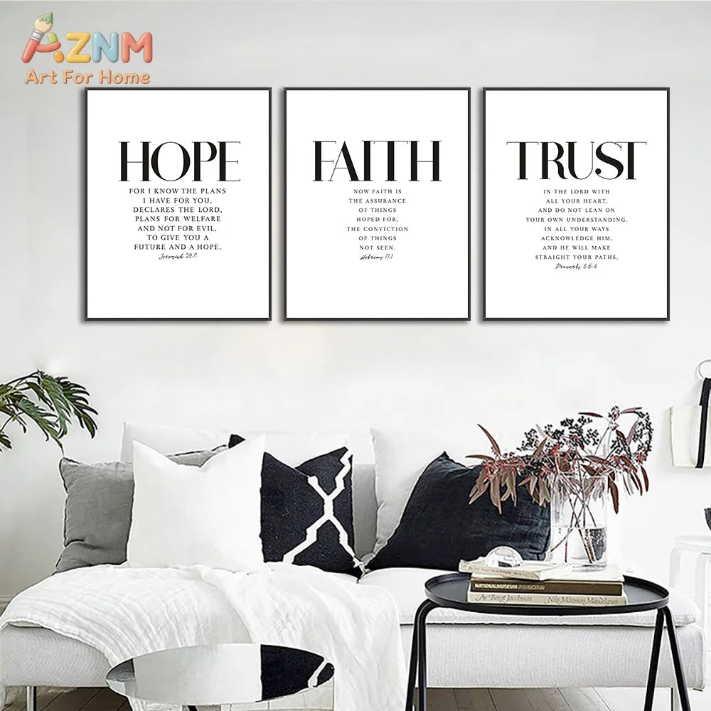 AZNM Faith Hope Joy Peace Grace Trust Bible Verse Canvas Wall Art