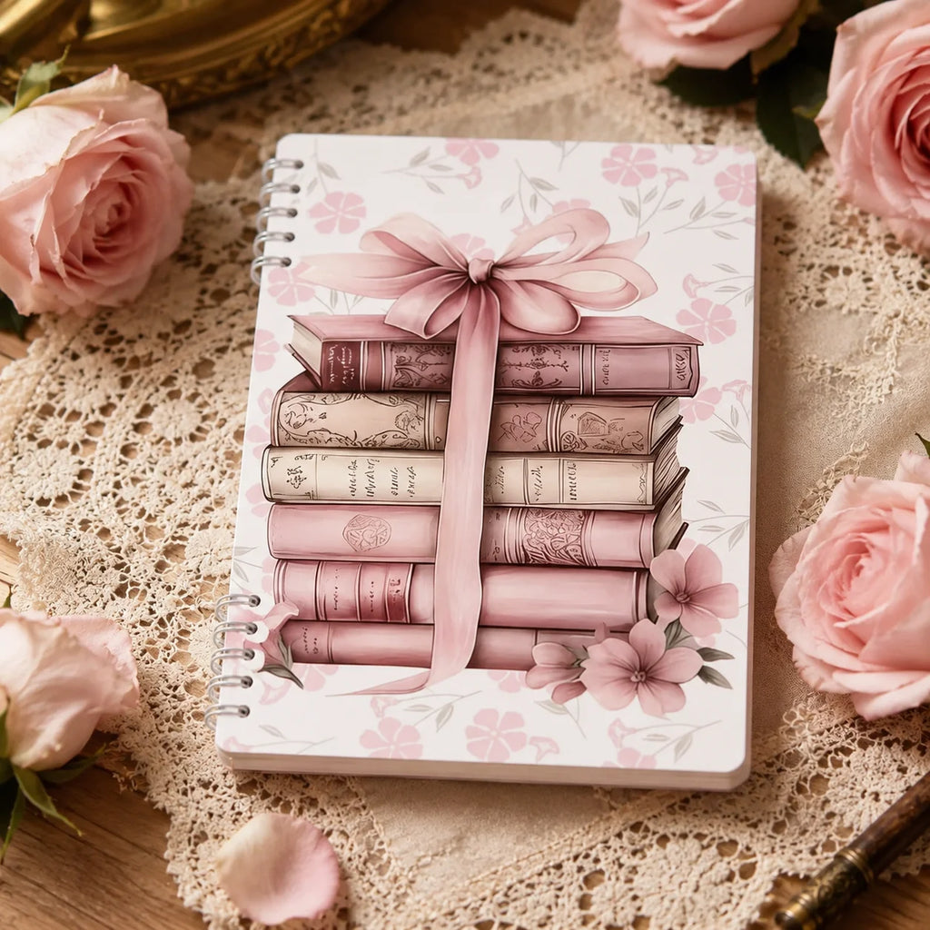 Vintage Floral Spiral Notebook Pink Book Stack Journal Planner for
