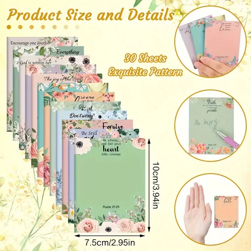 Inspirational Bible Text Self-Adhesive Notes, 30 Pieces, Retro Flower
