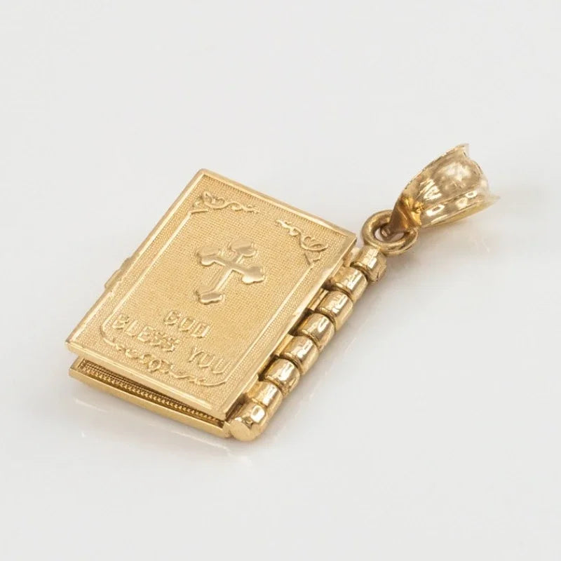 Women Necklace Gold Color Openable Holy Bible Book Pendant