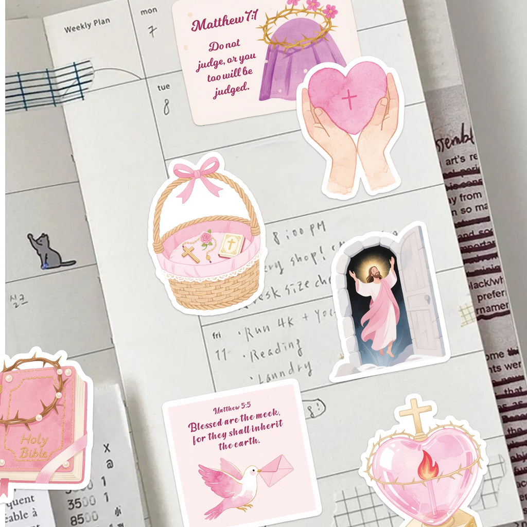 50PCS Pink Jesus Bible Stickers for DIY Scrapbook Stationery Suitcase