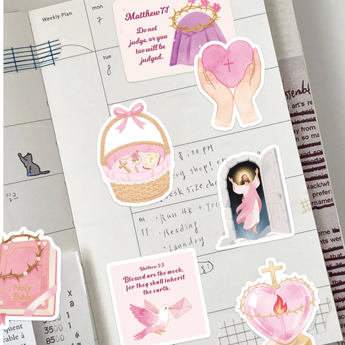50PCS Pink Jesus Bible Stickers for DIY Scrapbook Stationery Suitcase