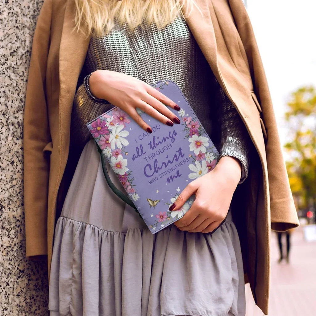 Pretty Floral Bible Verse Print Women Holy Bible Bag PU Leather