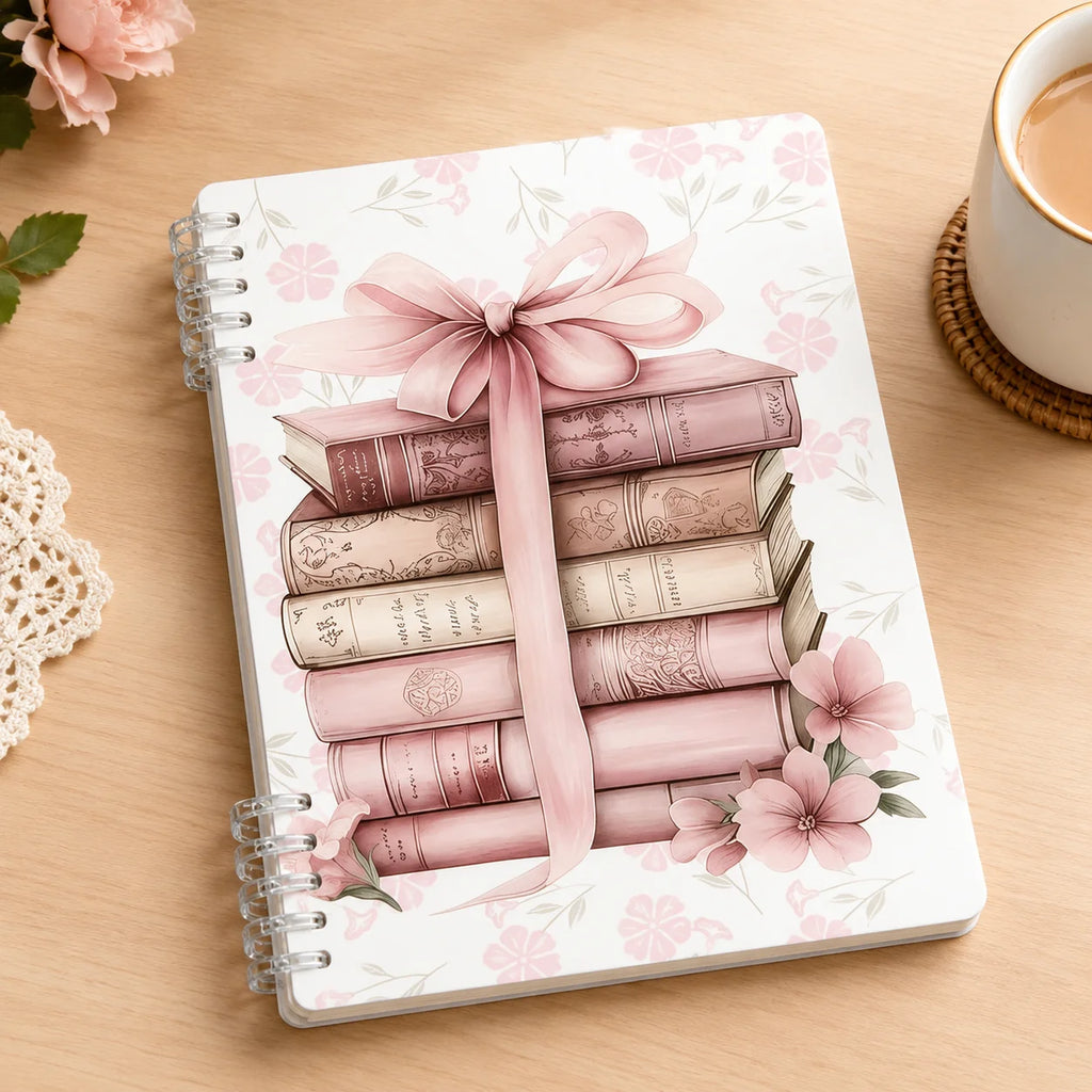Vintage Floral Spiral Notebook Pink Book Stack Journal Planner for