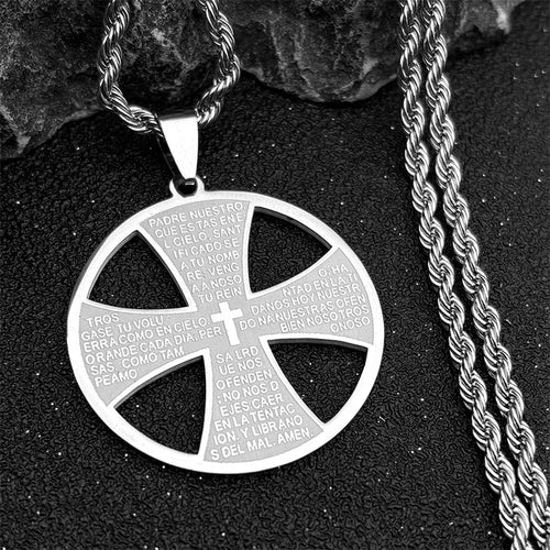 Christian Bible Cross Chain Necklace Stainless Steel Big Pendant