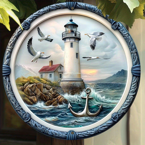 Coastal Nautical Wooden Disc Art — Flat Printed Round Sign