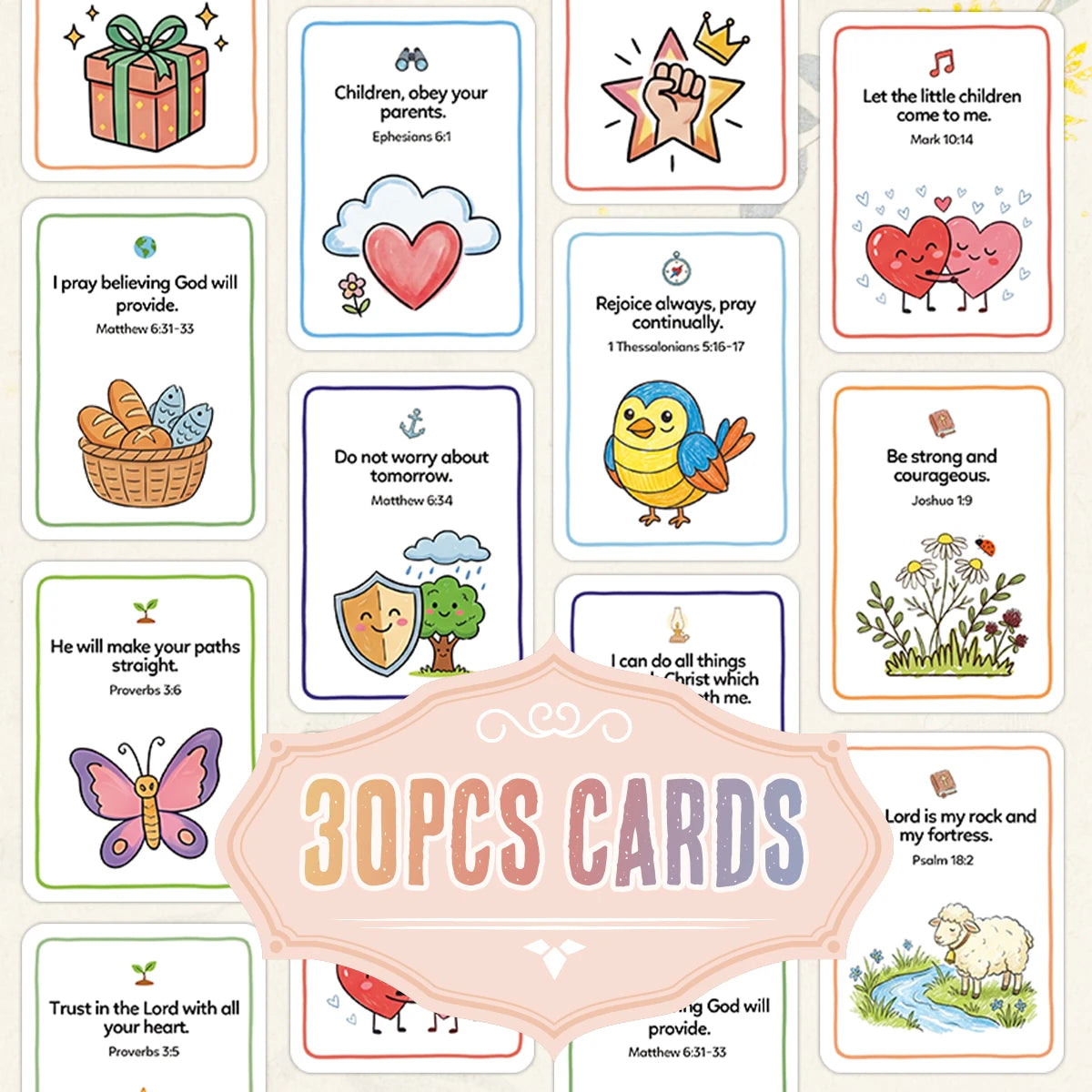 30pcs Bible Prayer Cards With Uplifting Illustration Scripture Verse