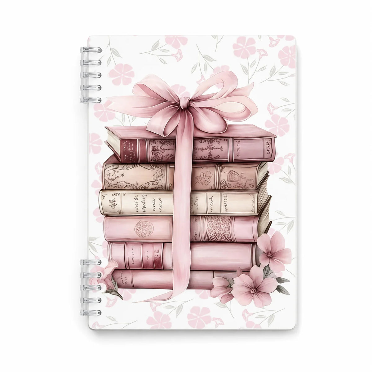 Vintage Floral Spiral Notebook Pink Book Stack Journal Planner for