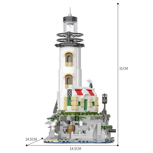 Electric Lighthouse & Fisherman’s Hut Building Block Set — 1,092 Pieces with Glowing Light