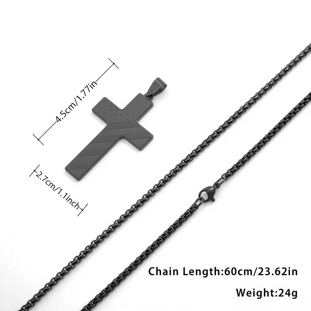 304L Stainless Steel USA Flag Cross Necklace for Men Women Bible Verse