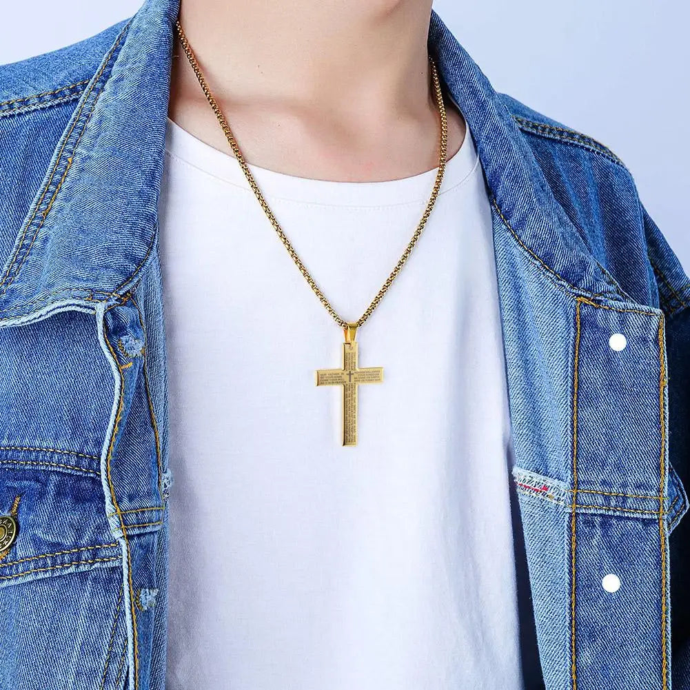 1/3pcs Christian Bible Cross Chain Necklace Steel Big Pendant Necklace
