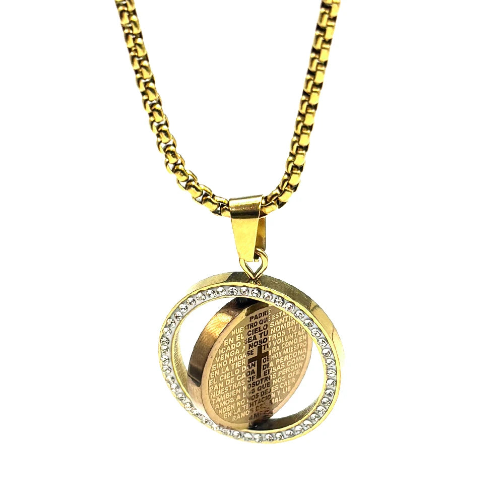 The Lord's Prayer God Jesus Cross Bible Spainsh Verse Necklace for