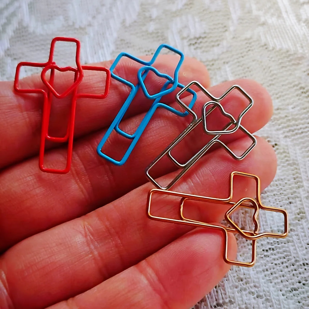 25Pcs Cross Heart Paper Clips Multicolor Religious Bookmarks Christian