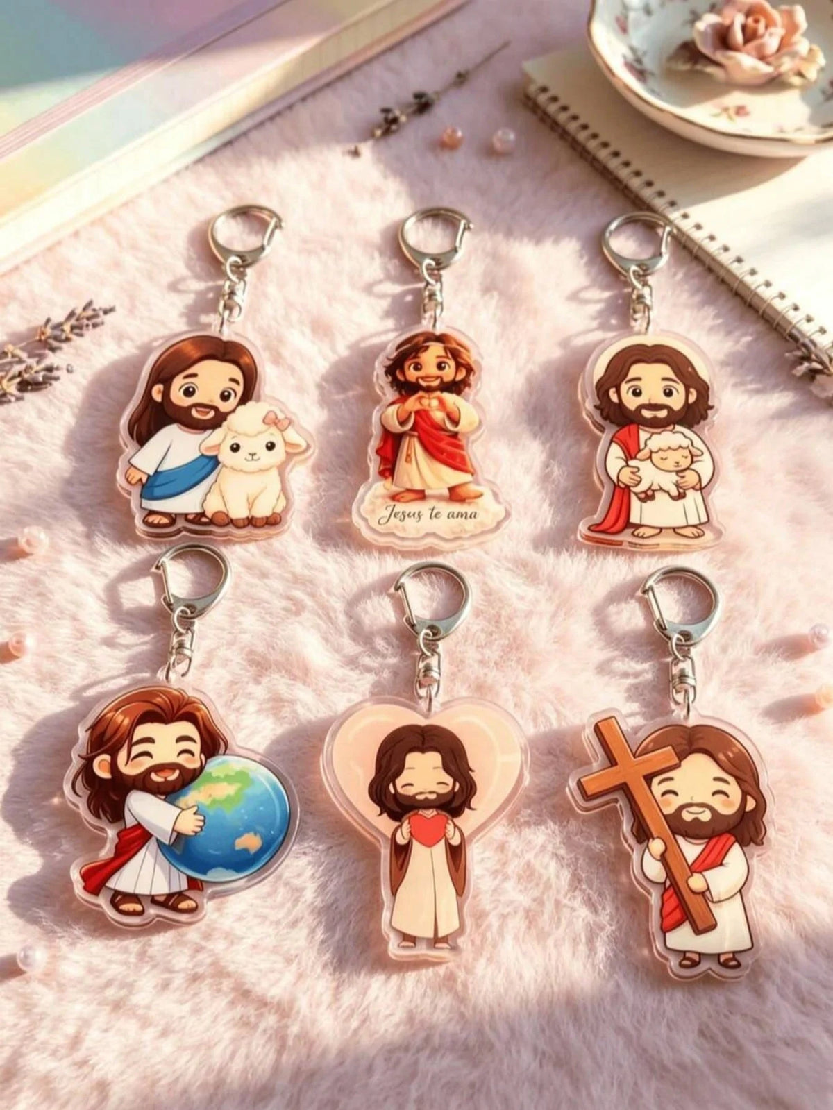 1-6 Piece Set of Jesus and Lamb Acrylic Keychains, Multifunctional 2D