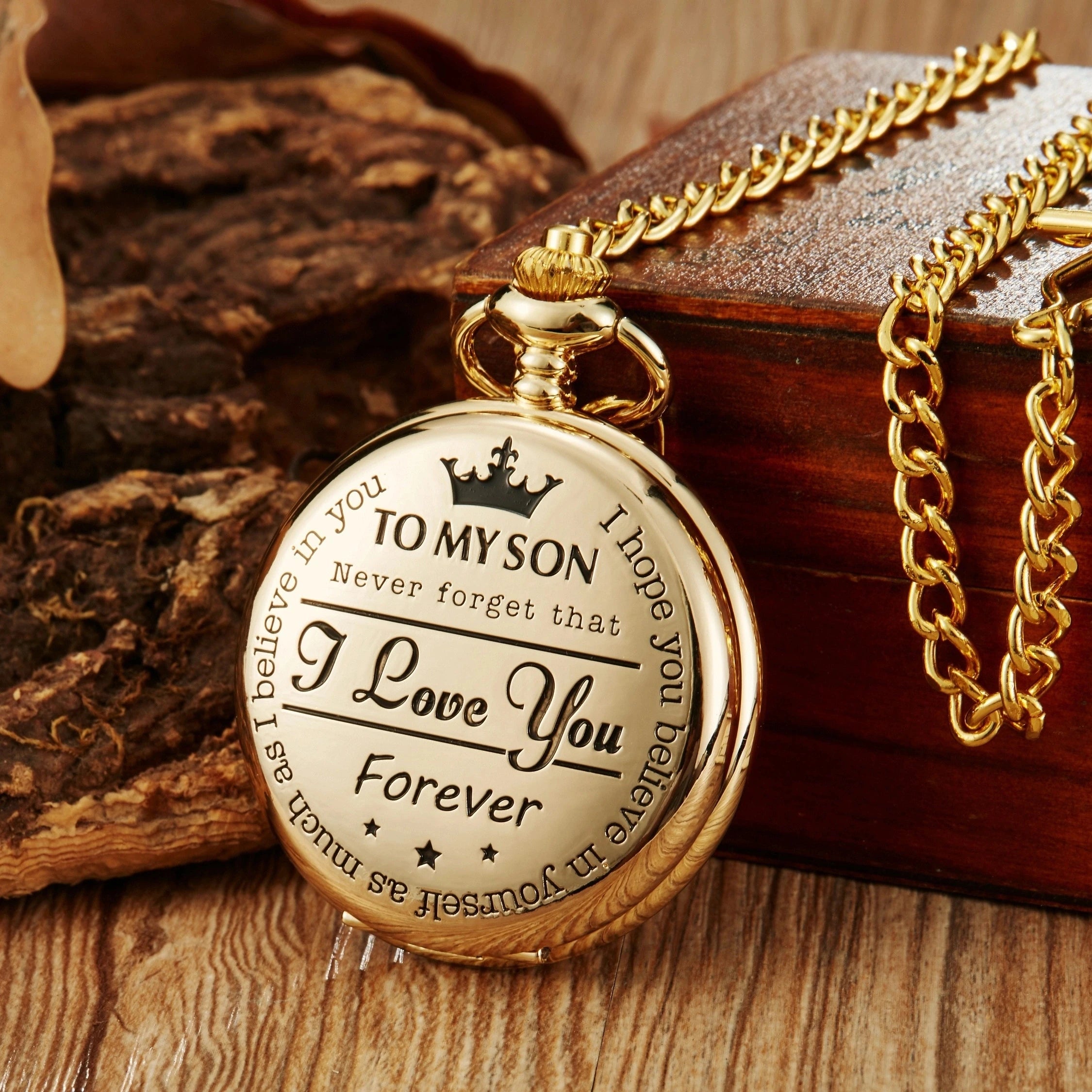 Commemorative gold circular pocket watch as my son's birthday gift