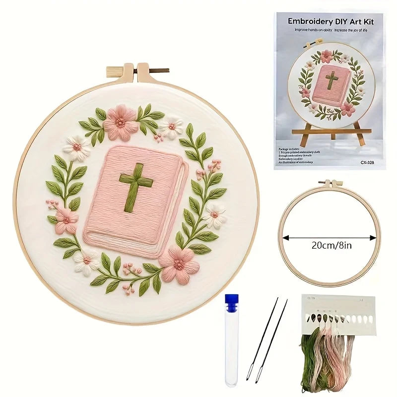 A Complete Set Of Bible Books And Winter Church Scene Embroidery With