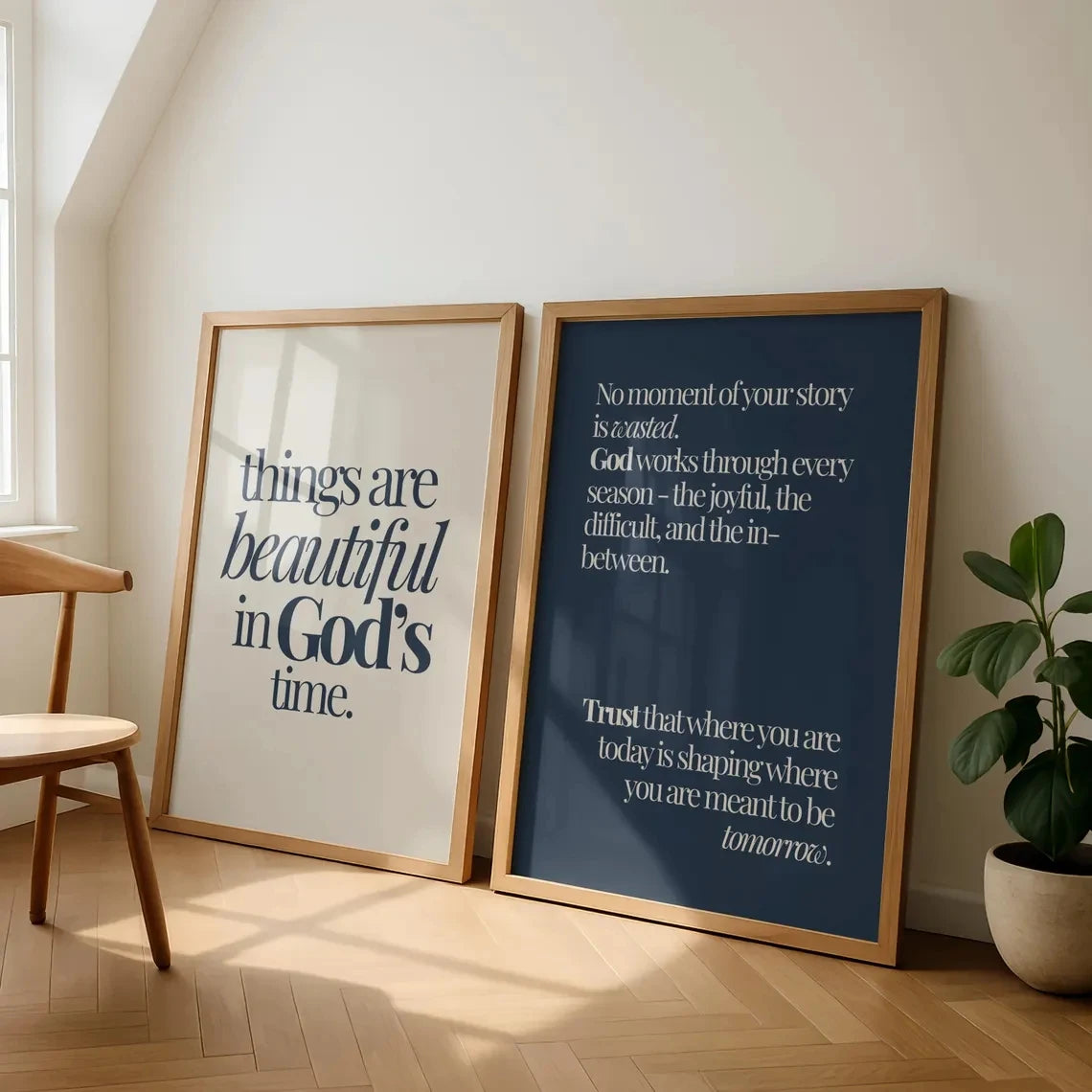 3pcs Minimalist  Navy Christian Bible Verse Trio Wall Art Print Canvas