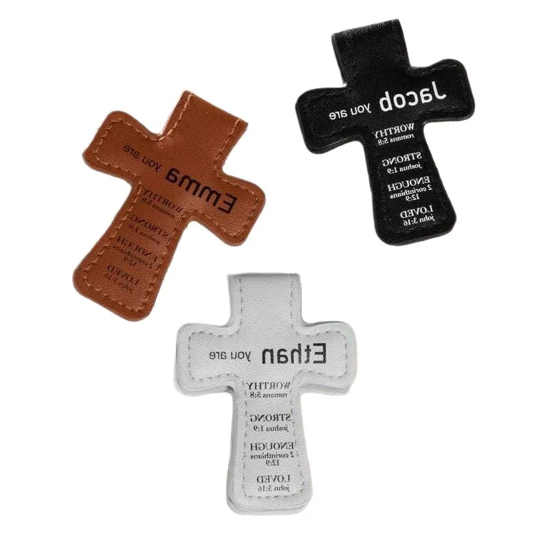 6pcs PU Leather Cross Magnetic Bookmark Custom Bible Verse Christian