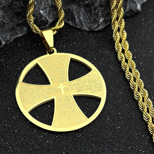 Christian Bible Cross Chain Necklace Stainless Steel Big Pendant