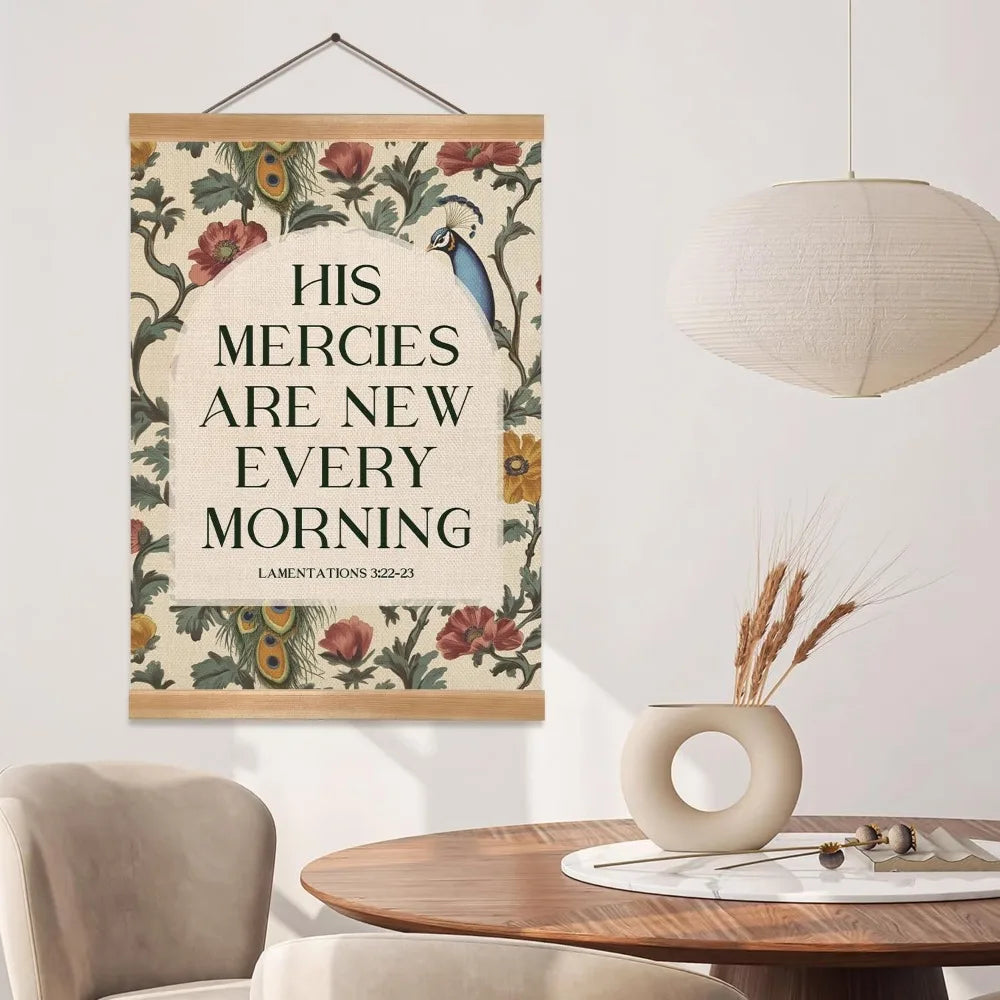 Christian Poster  Art , Christian Bible Verse His Mercies are Boho