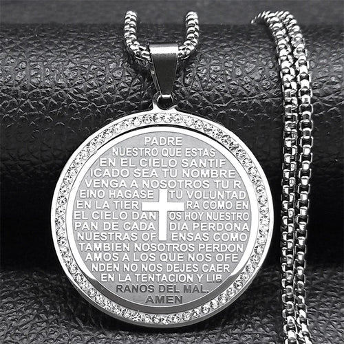 The Lord's Prayer God Cross Bible Spainsh Verse Ncklace for Women Men
