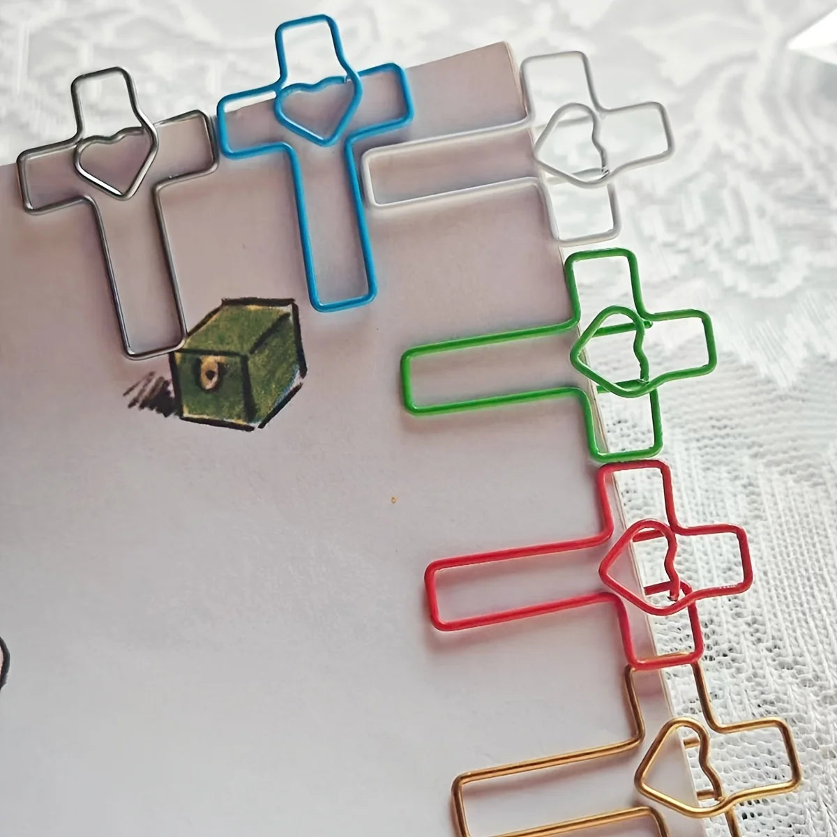 25Pcs Cross Heart Paper Clips Multicolor Religious Bookmarks Christian