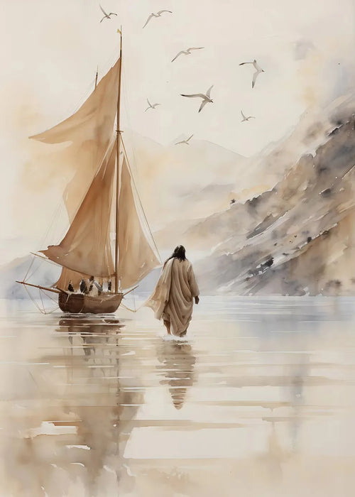 Jesus Walks on Water Christian Good Shepherd Art Poster Bible