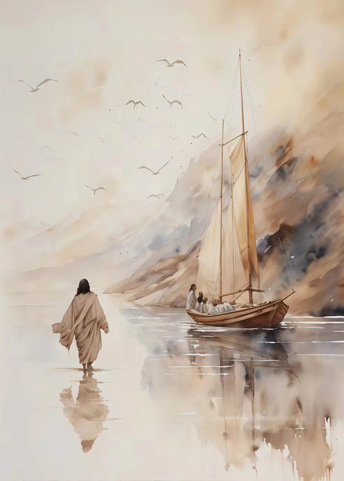 Jesus Walks on Water Christian Good Shepherd Art Poster Bible
