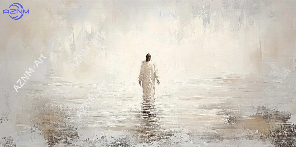 1PC  Jesus Walking on Water Minimalist Beige Abstract Print, I Will