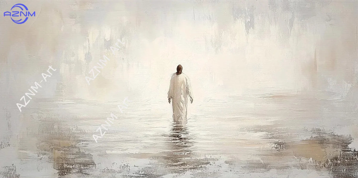 1PC  Jesus Walking on Water Minimalist Beige Abstract Print, I Will